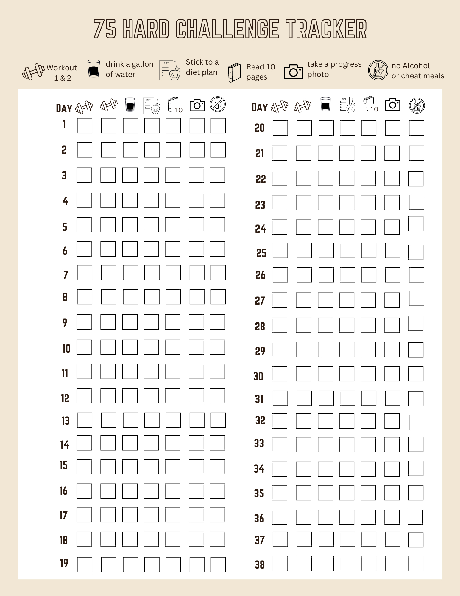 10 75 Hard Challenge Ideas | 75 Hard Challenge Tracker Free in 75 Hard Challenge Tracker Printable