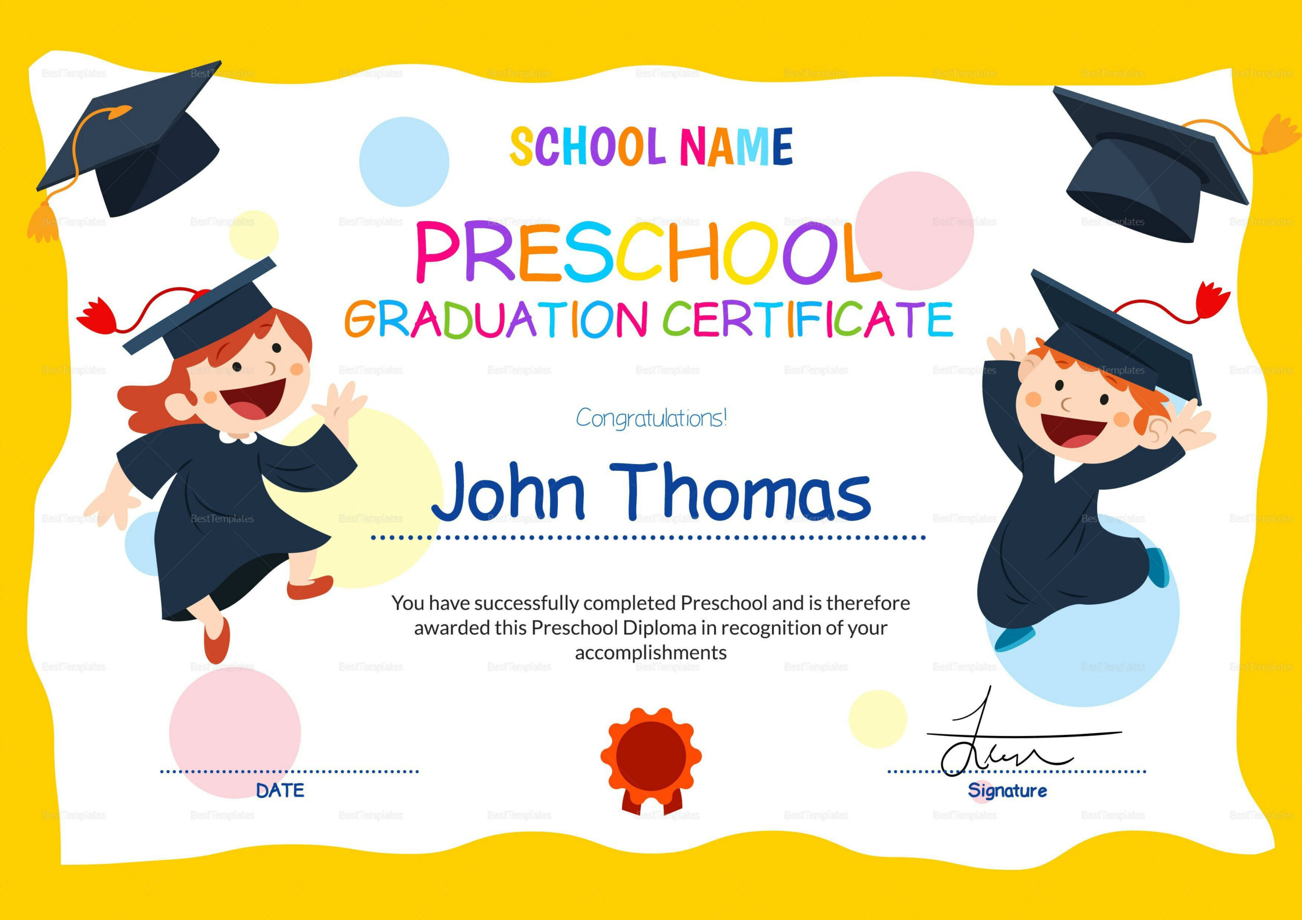 18+ Preschool Certificate Templates - Pdf inside Free Printable Diplomas For Preschool