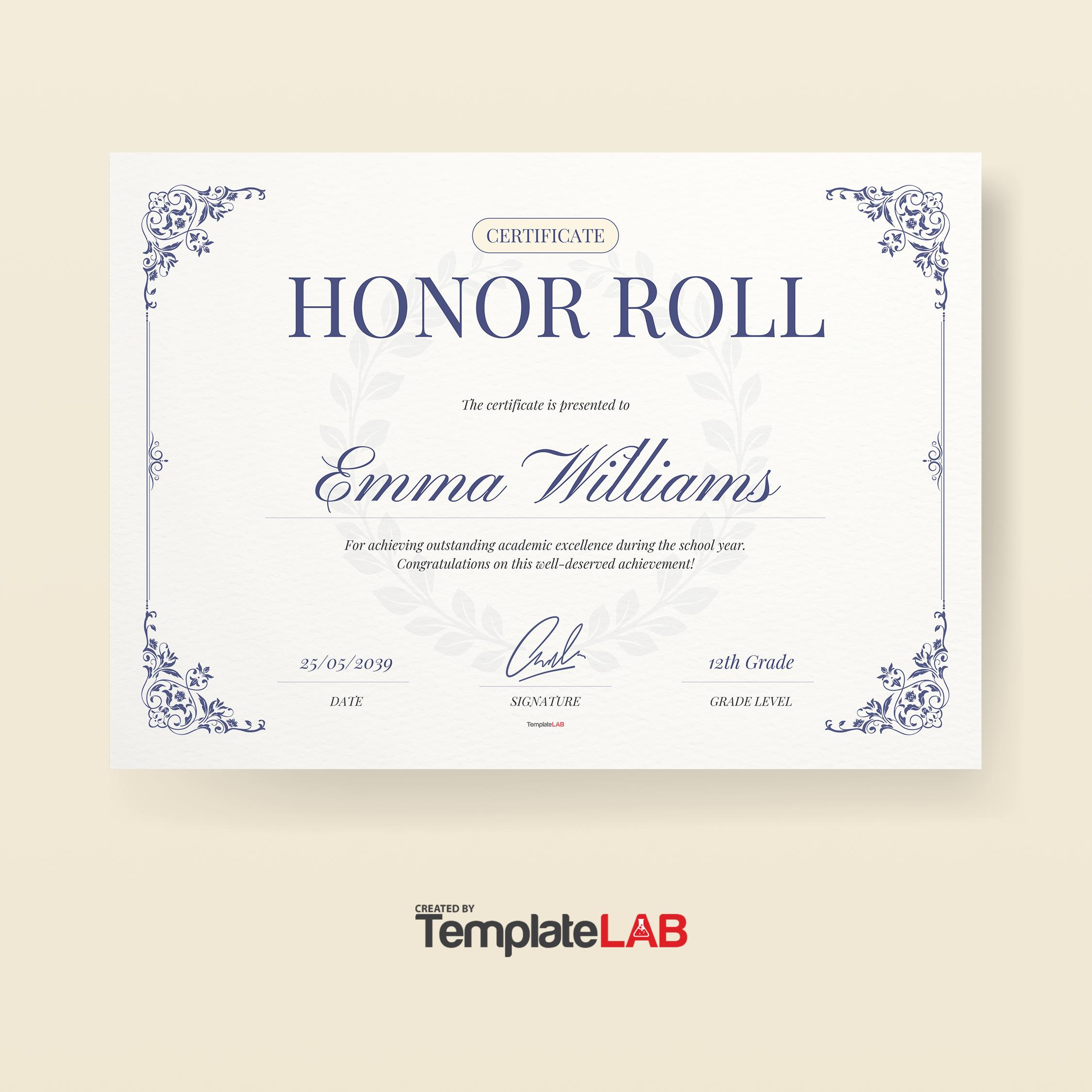 18 Printable Honor Roll Certificate Templates [100% Editable] throughout Free Printable Honor Roll Certificate