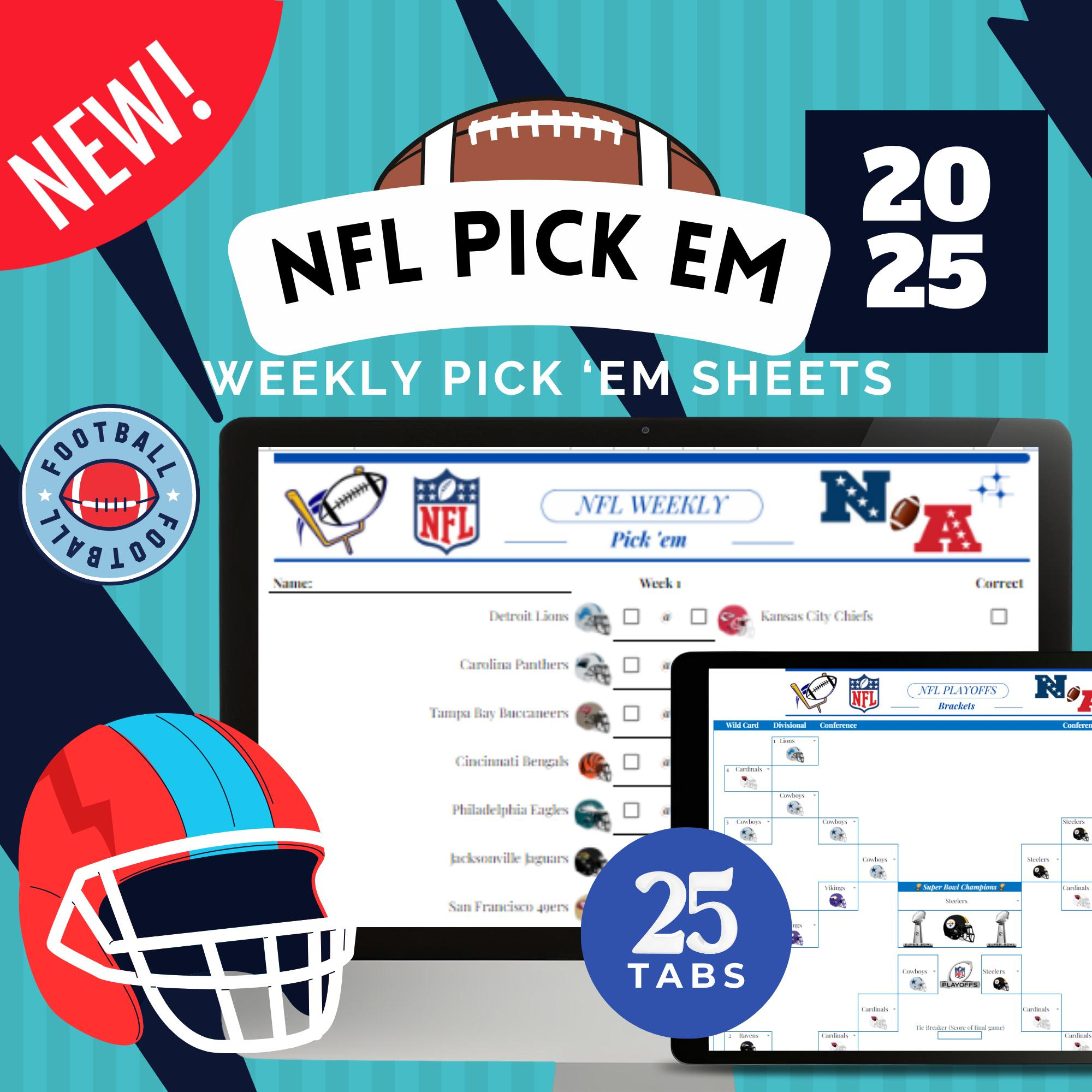 2025 Football Pick&amp;#039;Em Pool Spreadsheet: Weekly Bet Tracker (Digital  Download) with Football Pick Em Pool Weekly Printable Sheet