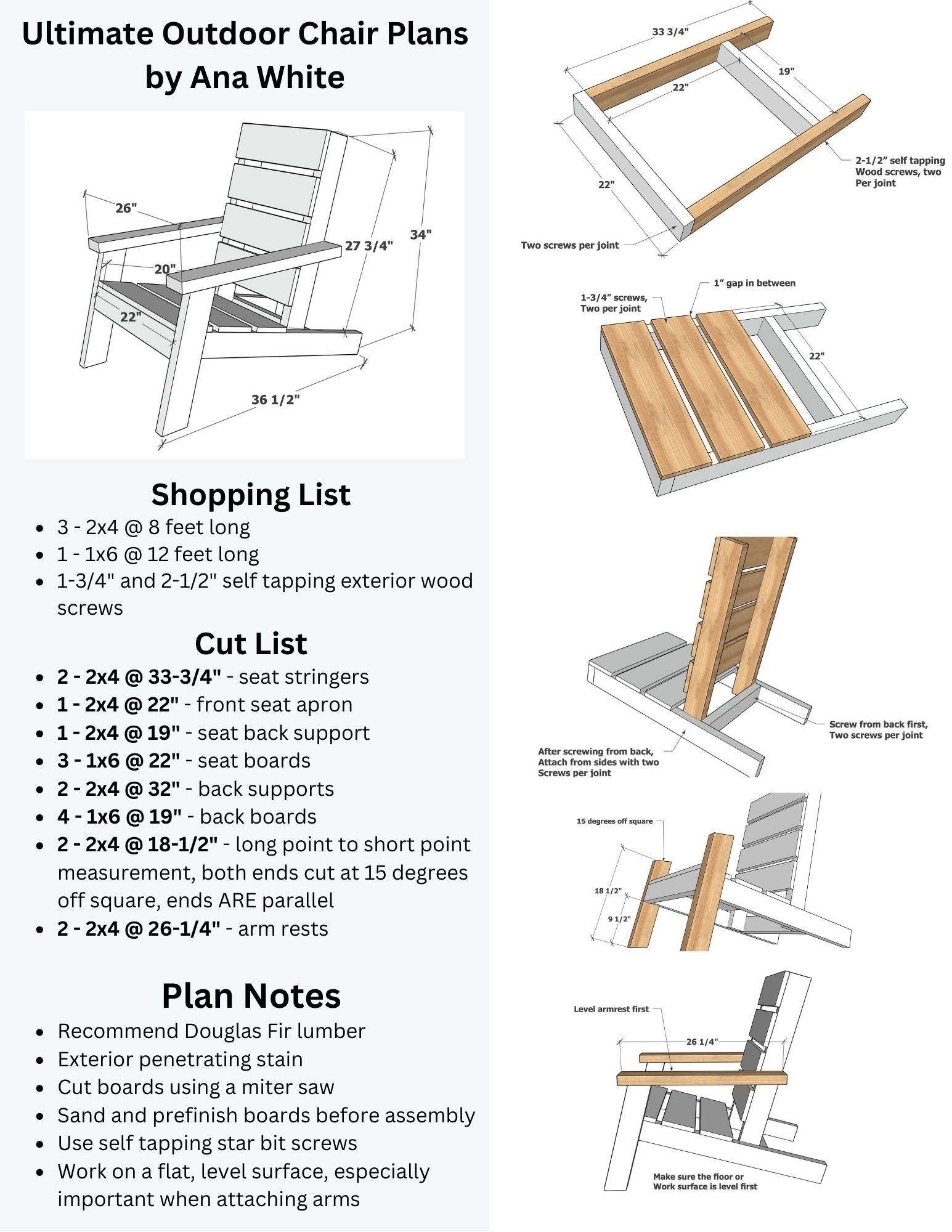 2X4 Diy Outdoor Chair Plans Easy Garden Chair Plans 2X4 Chair Easy inside Pattern Printable Printable Adirondack Chair Plans