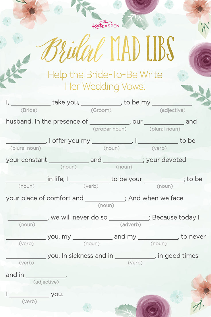 3 Exciting Bridal Shower Games + Printables! – Kate Aspen for Mad Libs Bridal Shower Game Printable