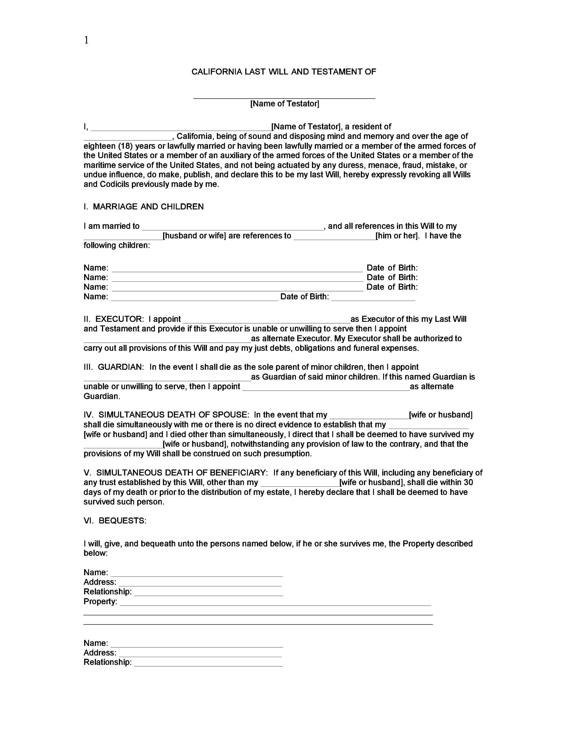 39 Last Will And Testament Forms & Templates ᐅ Templatelab throughout Printable Blank Will Form