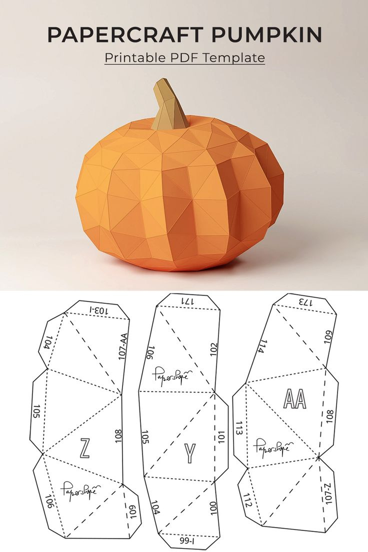 3D Paper Pumpkin Template – Low Poly Papercraft For Fall in Printable 3D Paper Pumpkin Templates