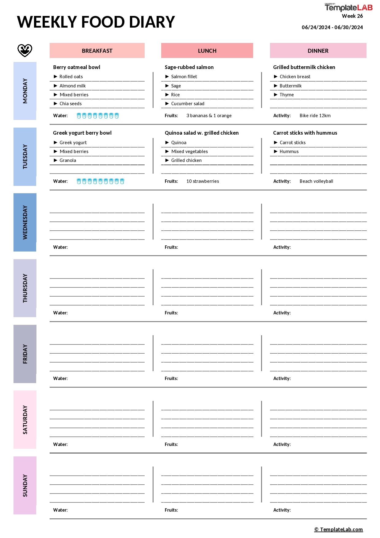 49 Simple Food Diary Templates & Food Log Examples inside Free Printable Food Journal For Weight Loss