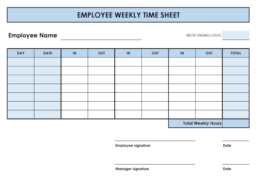 5 Printable Pdf Weekly Timesheet Templates. Printable Timesheet in Printable Time Card Template Free