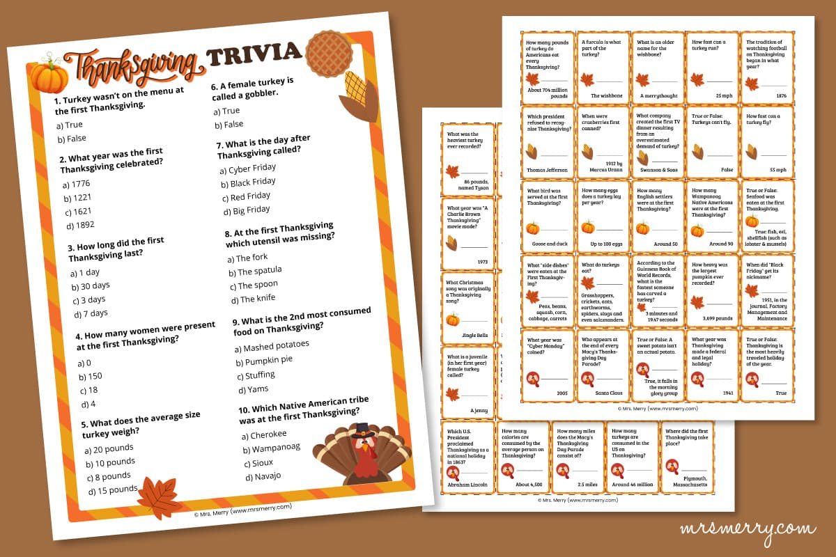 60 Thanksgiving Trivia Questions And Answers Printable | Mrs. Merry intended for Thanksgiving Trivia Multiple Choice Printable