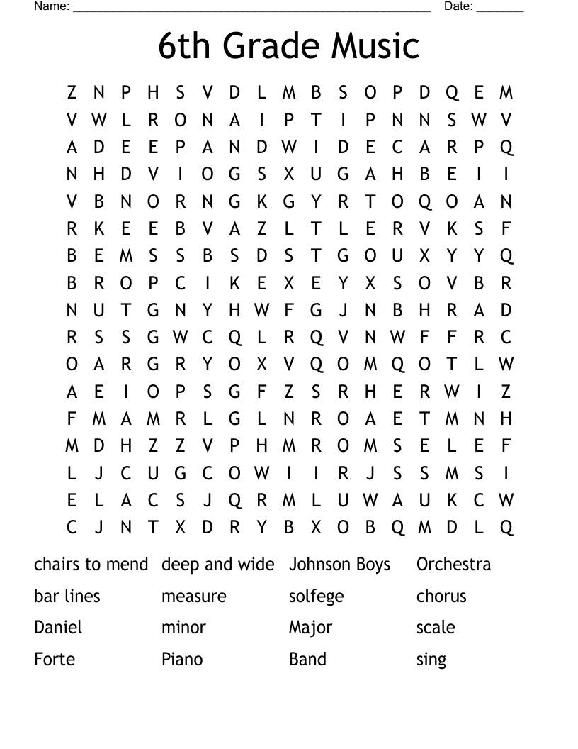 6Th Grade Music Word Search - Wordmint intended for 6th Grade Word Search Printable