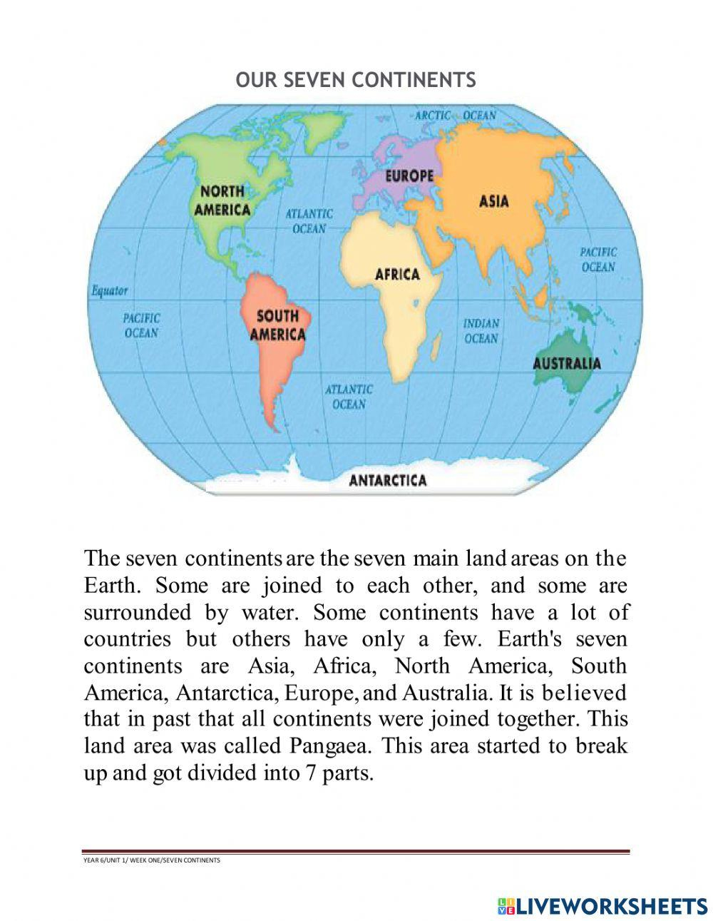7 Continents And 5 Oceans Worksheet | Live Worksheets - Worksheets with Printable 7 Continents and 5 Oceans