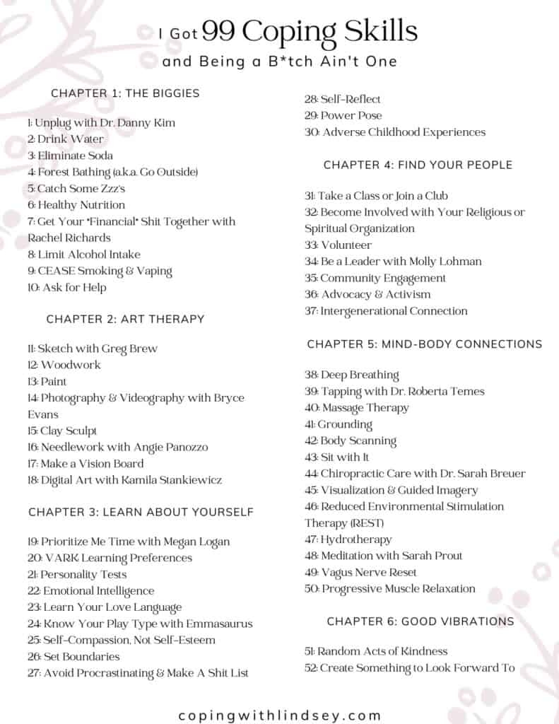 A List Of 99 Best Coping Skills - Financial Self Care with regard to Printable List of Coping Skills For Adults