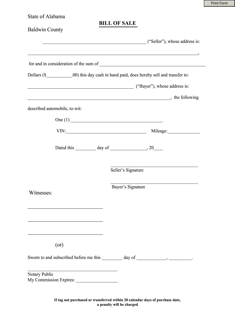 Al Bill Of Sale Form - Fill Online, Printable, Fillable, Blank within Printable Blank Bill of Sale Alabama