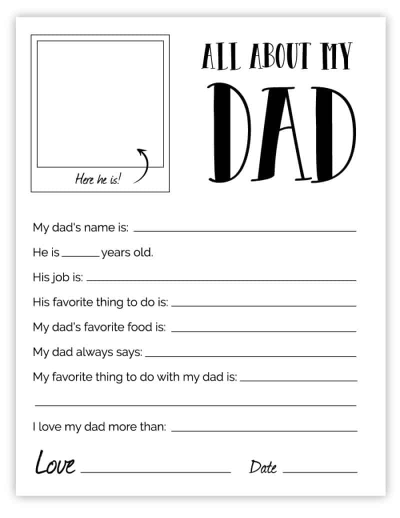 All About My Dad - Free Printable Father'S Day Gift with All About My Daddy Printable Free