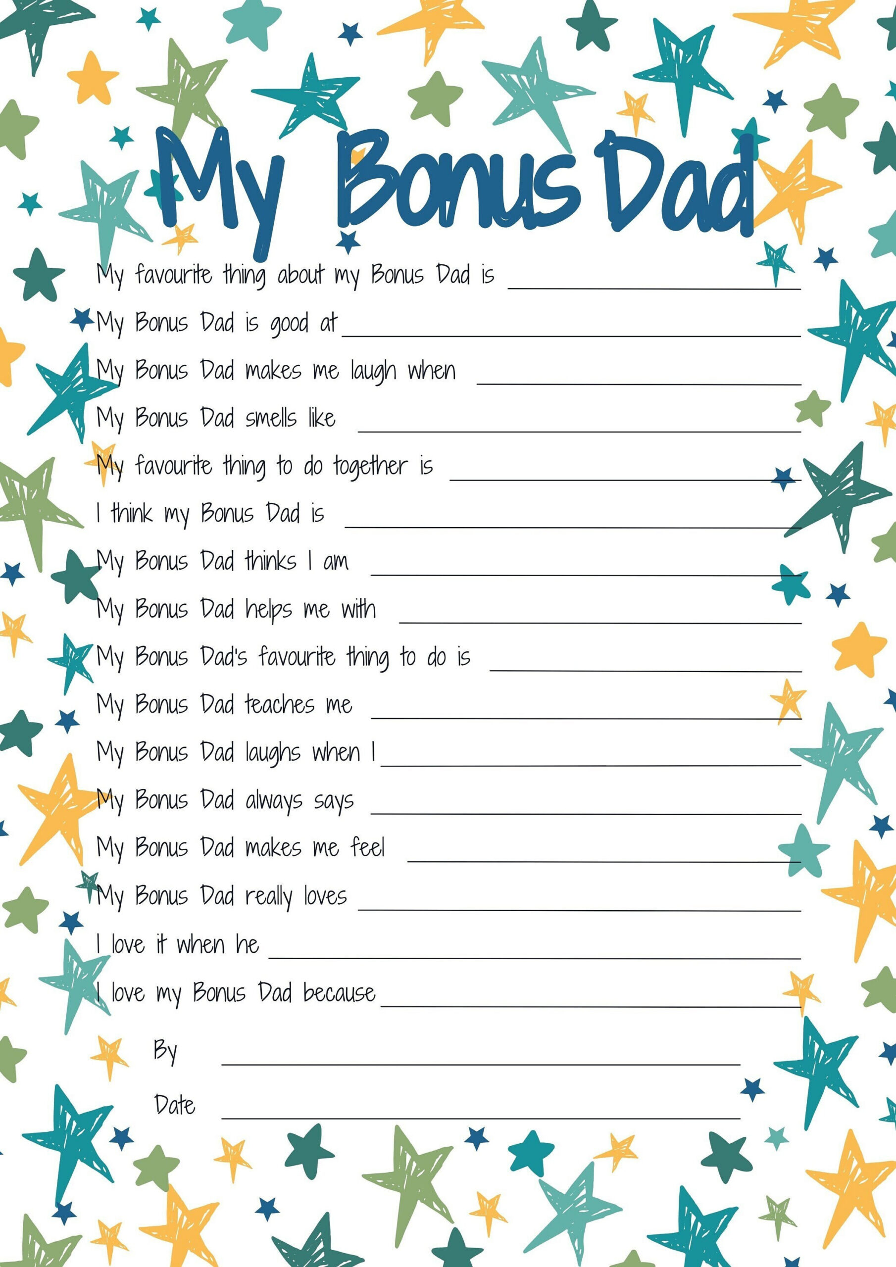 Alles Über Meine Bonus Dad Printable Vatertagsgeschenkidee. Gründe for All About My Bonus Dad Printable