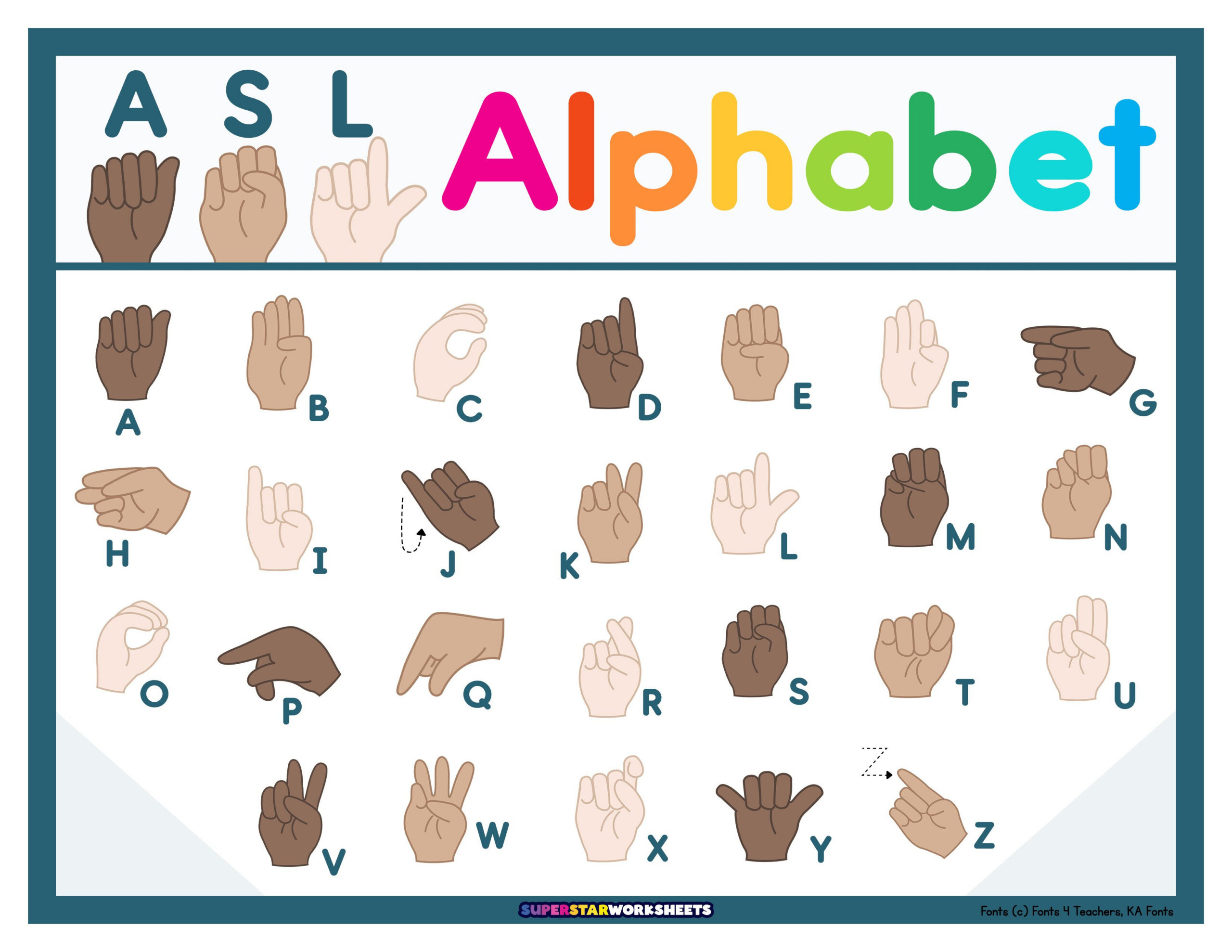 Asl Alphabet Chart - Superstar Worksheets inside Sign Language Alphabet Free Printable