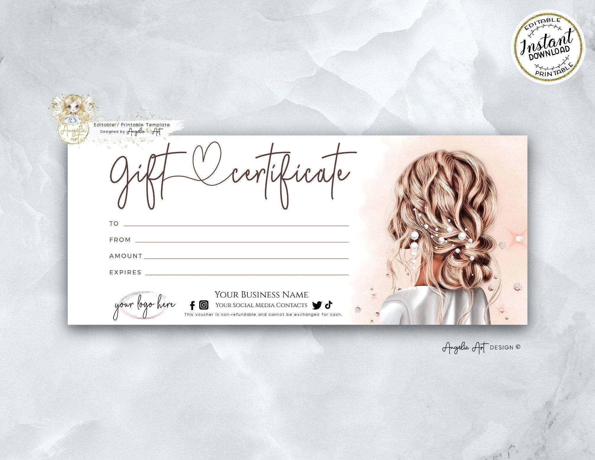 Beauty Gift Certificate Template, Hair Salon Gift Voucher, Hair for Hair Salon Gift Certificate Template Free Printable