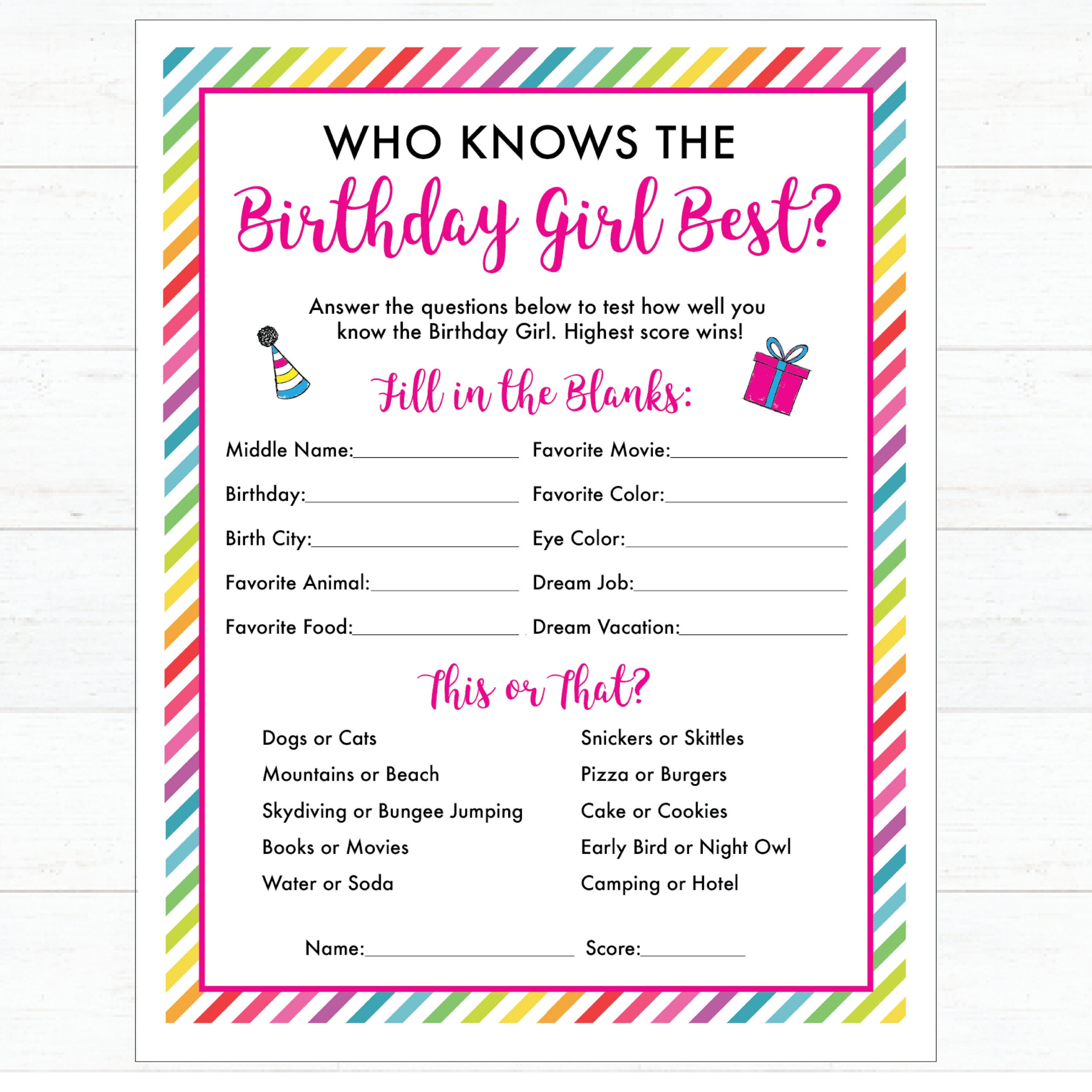 Birthday Party Games Printable | Who Knows The Birthday Girl Best in Who Knows The Birthday Girl Best Printable