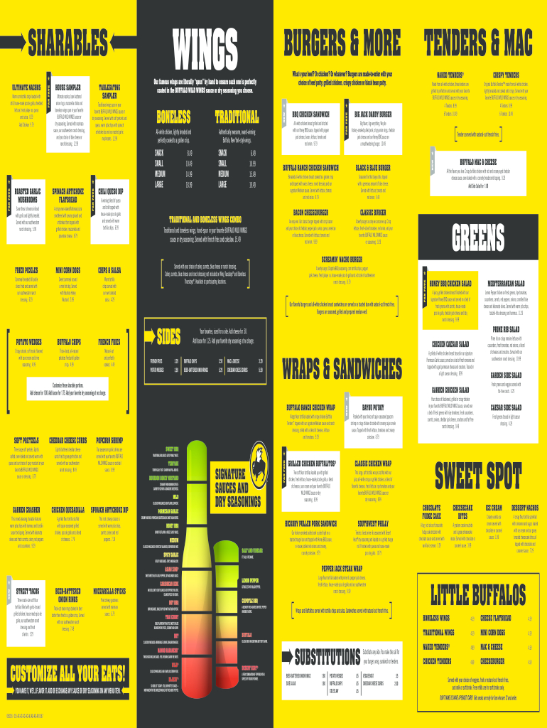 Buffalo Wild Wings Menu Pdf: Fill Out & Sign Online | Dochub inside Buffalo Wild Wings Printable Menu