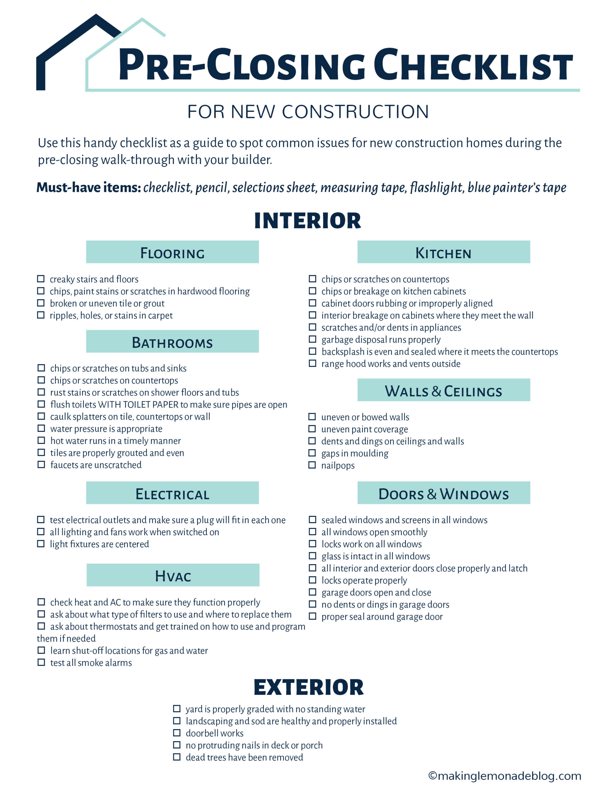 Building A House? Grab This Free Checklist pertaining to Printable Home Walk Through Checklist
