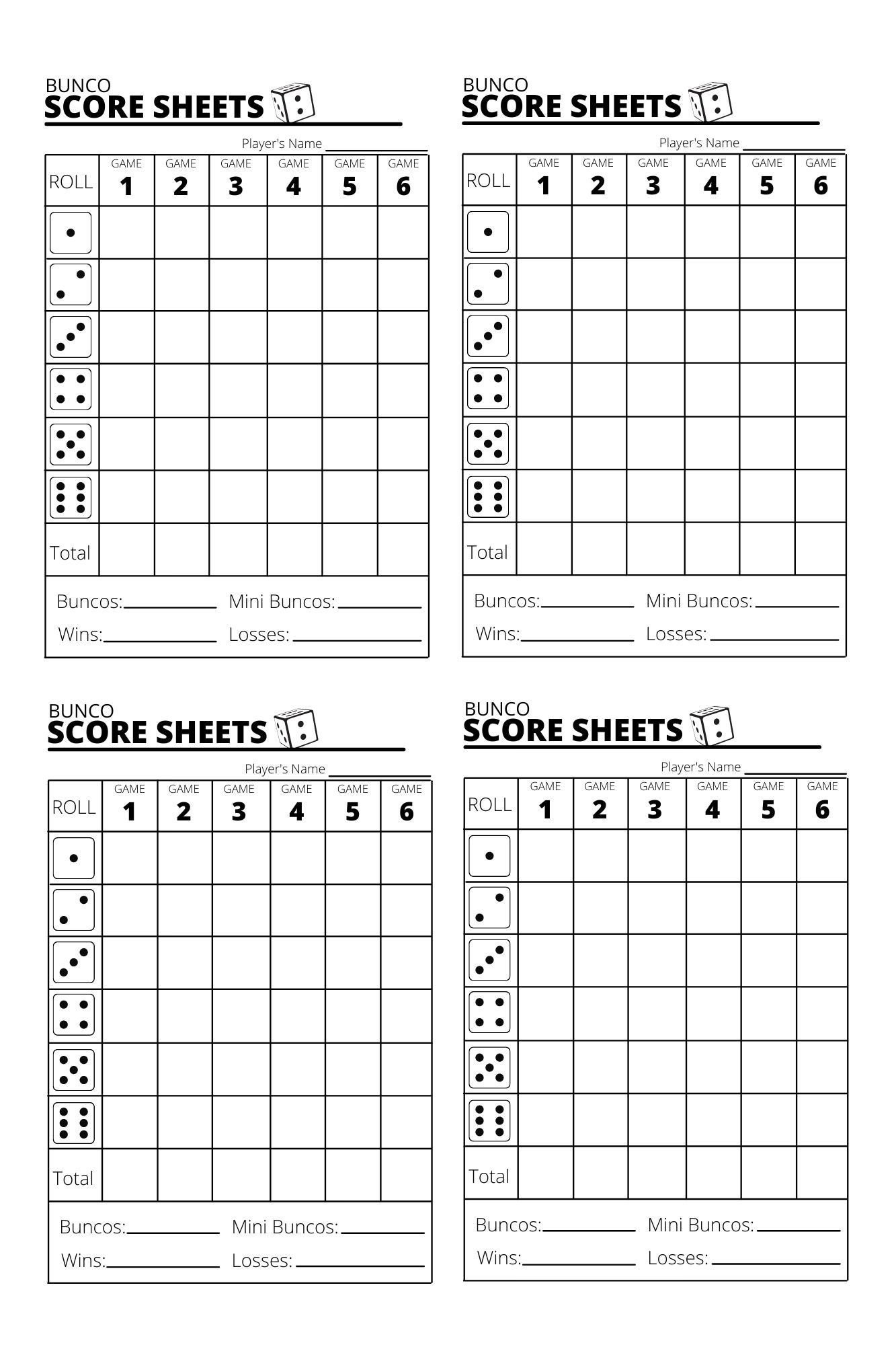 Bunco Score Sheets X4 - Bunco Score Sheets - Printable Pdf - Etsy in Bunco Score Cards Free Printable