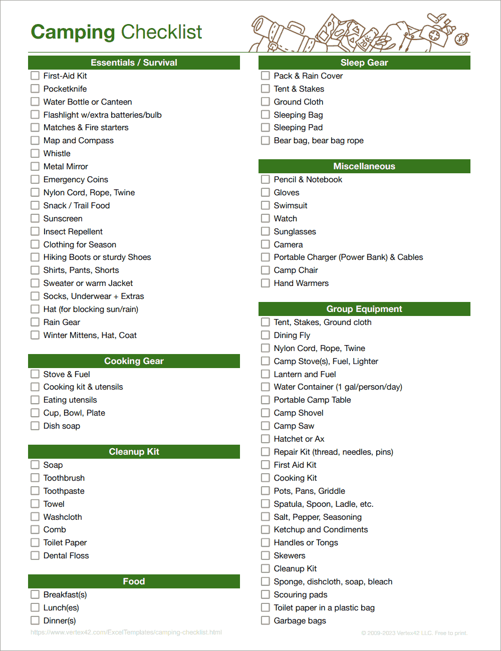 Camping Checklist Template - Printable Camping Check List with regard to Tent Camping Packing List Printable