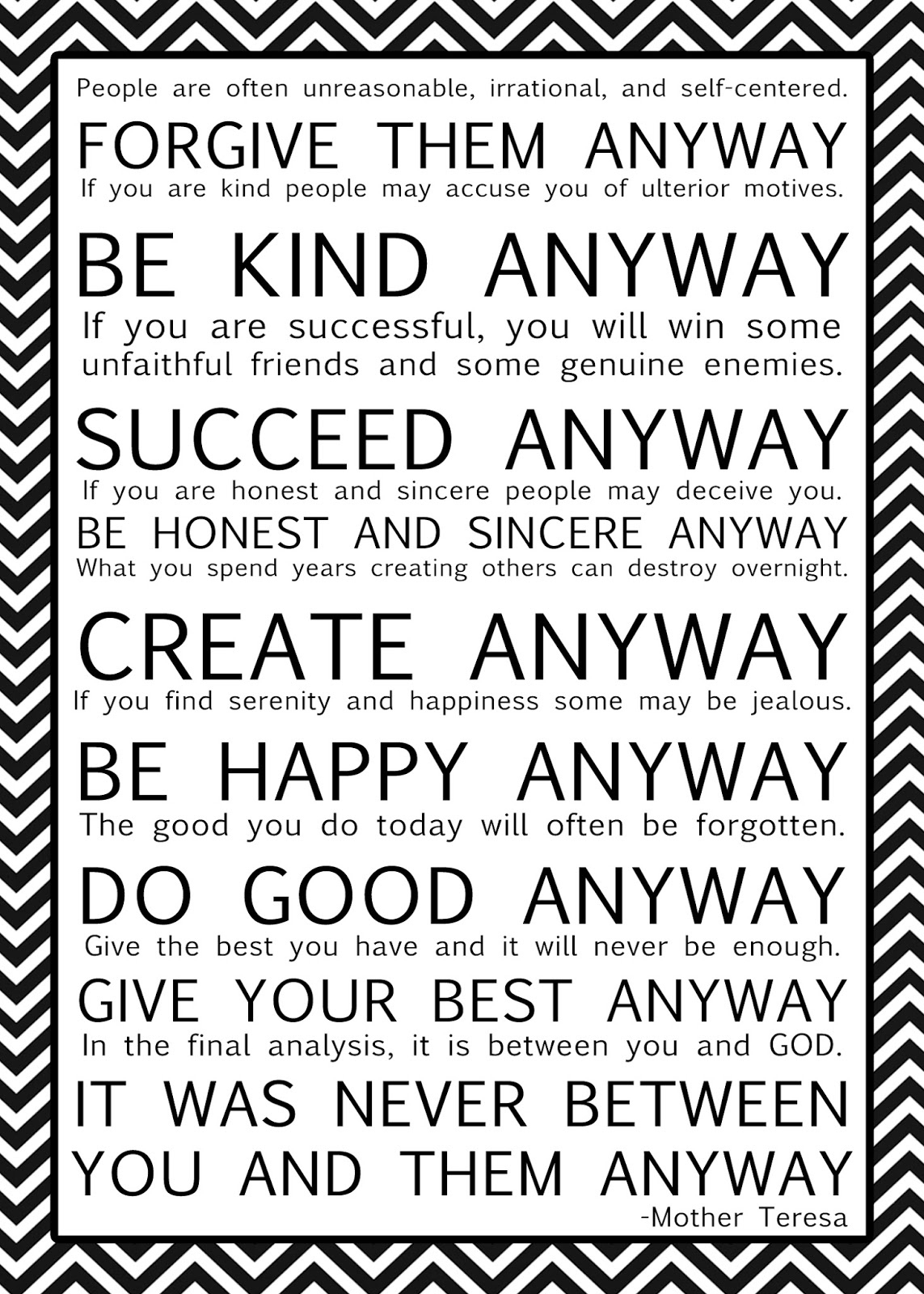 Cap Creations: Free Printable Mother Teresa Quote {Multiple Colors} within Do It Anyway Mother Teresa Printable