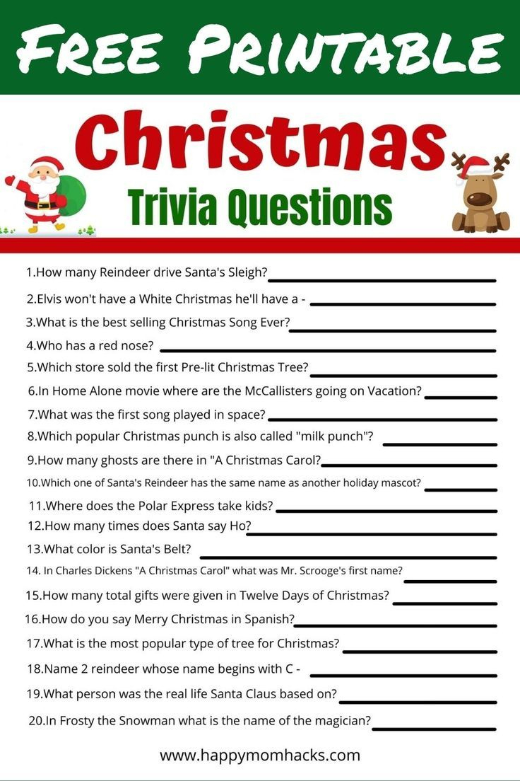 Christmas Trivia Quiz Questions & Answers For Kids Free Printable for Christmas Trivia Questions And Answers Printable