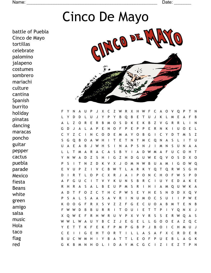 Cinco De Mayo Word Search - Wordmint in Cinco De Mayo Word Search Free Printable