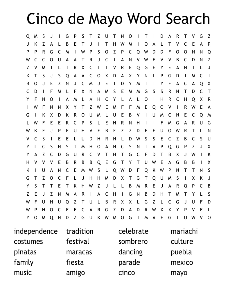 Cinco De Mayo Word Search - Wordmint intended for Cinco De Mayo Word Search Free Printable