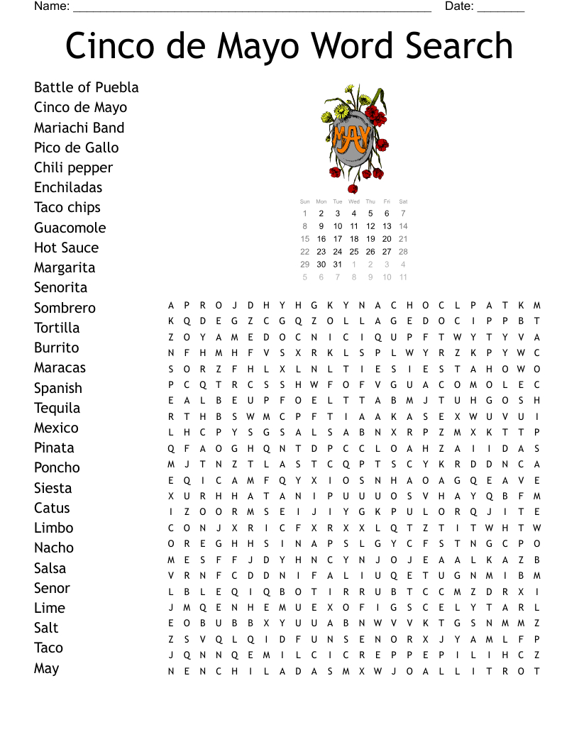 Cinco De Mayo Word Search - Wordmint throughout Cinco De Mayo Word Search Free Printable