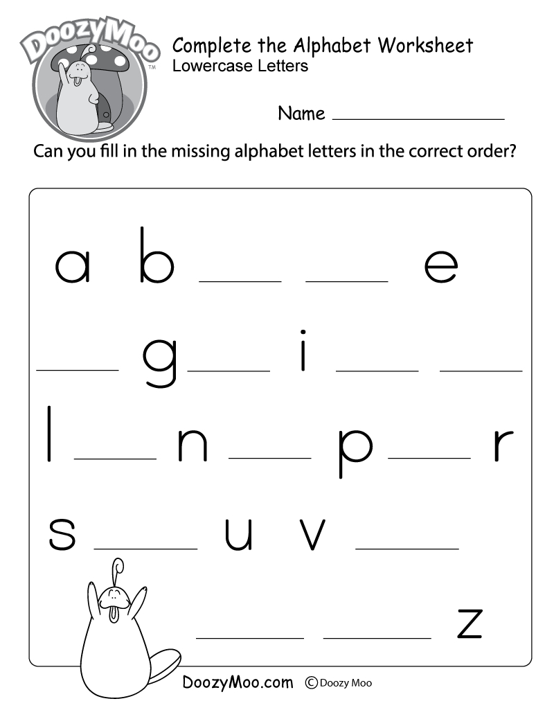 Complete The Alphabet Worksheet (Free Printable) - Doozy Moo with regard to Printable Alphabet Letters For Preschoolers