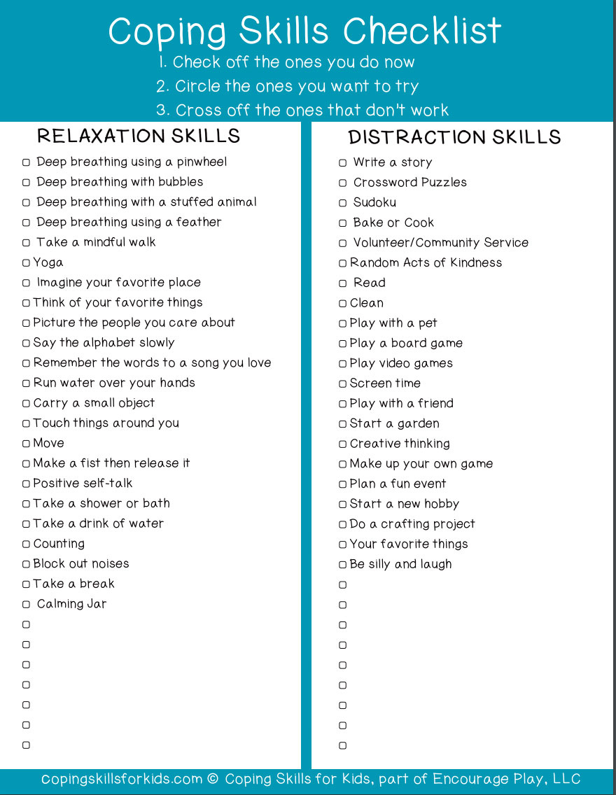 Coping Skills Checklist - Teachervision inside Printable List of Coping Skills For Adults