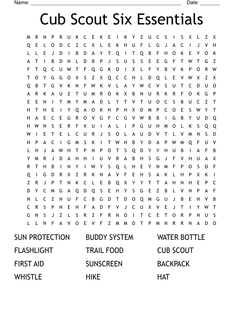 Cub Scout Six Essentials Word Search - Wordmint in Cub Scout Six Essentials Printable