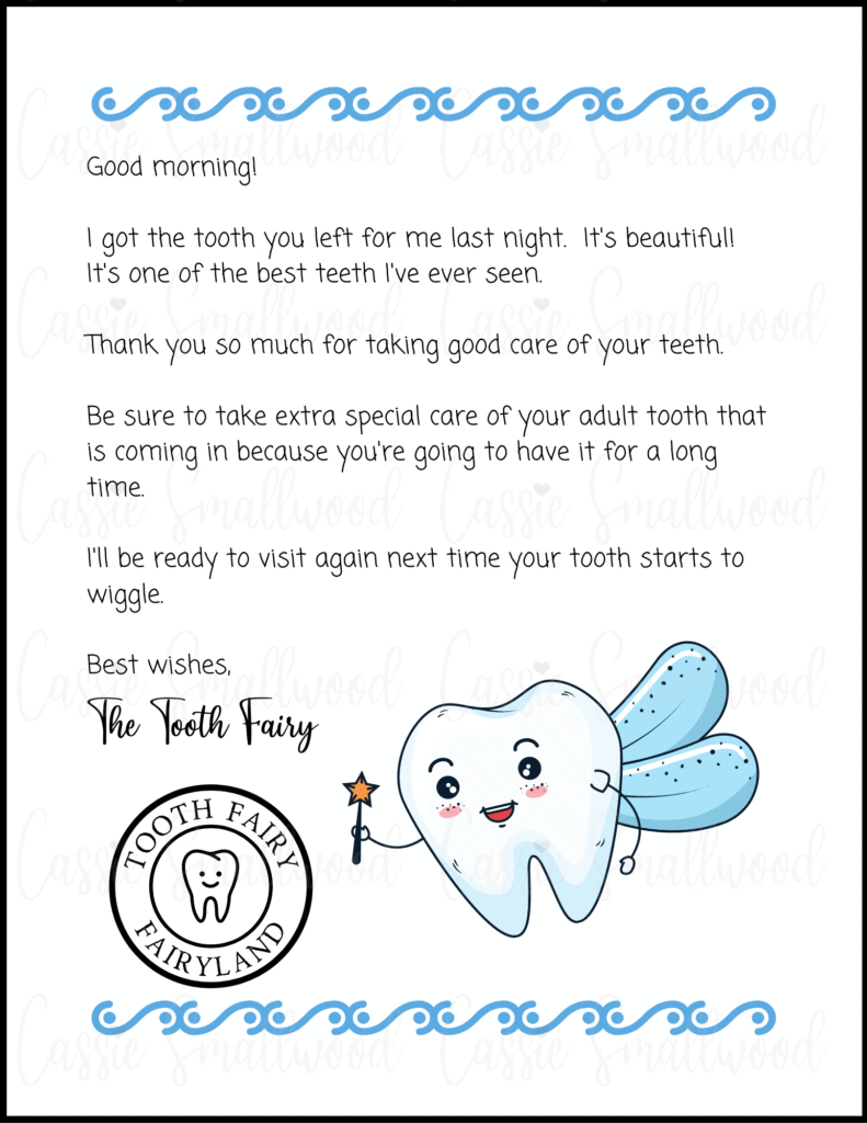 Cute Free Printable Tooth Fairy Letters & Notes - Cassie Smallwood in Free Printable Tooth Fairy Note