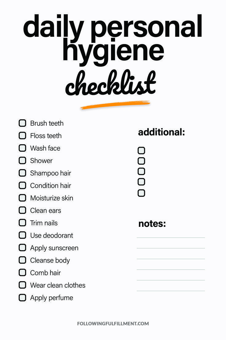 Daily Personal Hygiene Checklist throughout Printable Daily Personal Hygiene Checklist