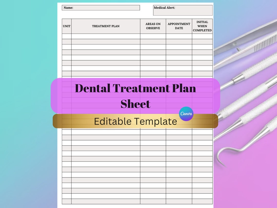 Dental Treatment Plan Documentation Sheet | Treatment Planner Log | Dental Treatment Document | Dental Chart Sheets | Dental Intake Forms - Etsy in Printable Dental Treatment Plan Template