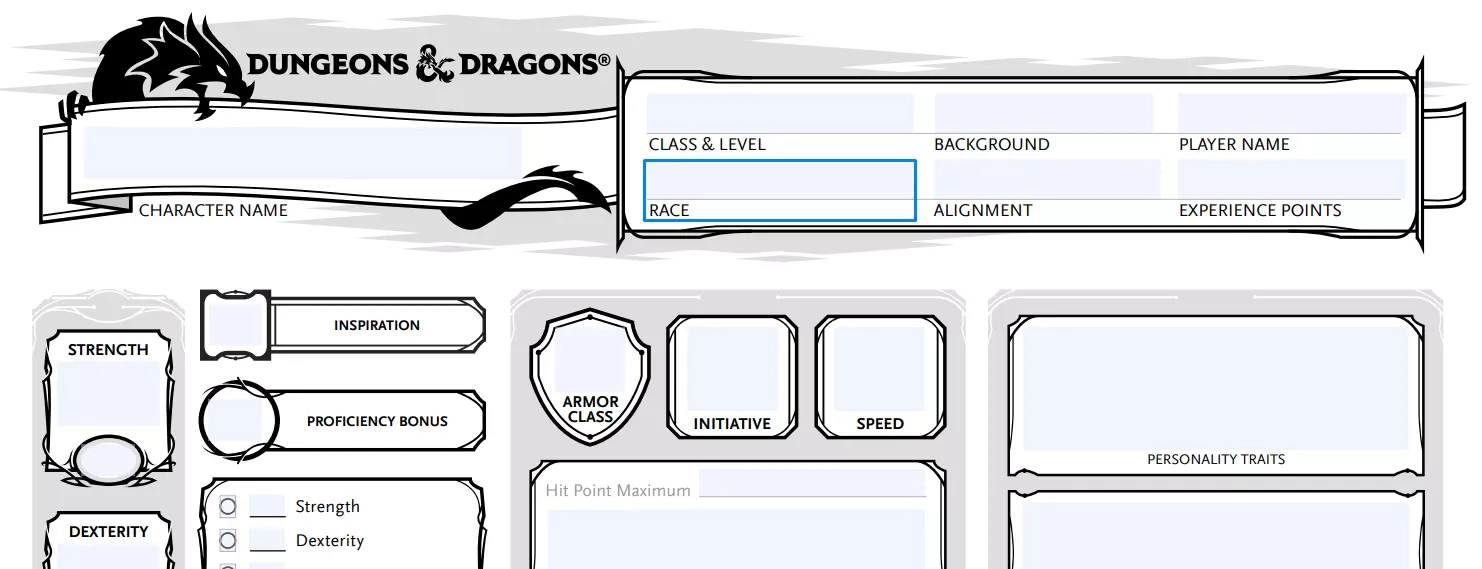 Dnd Character Sheet ≡ Fill Out Printable Pdf Forms Online for Dungeons And Dragons Character Sheets Printable