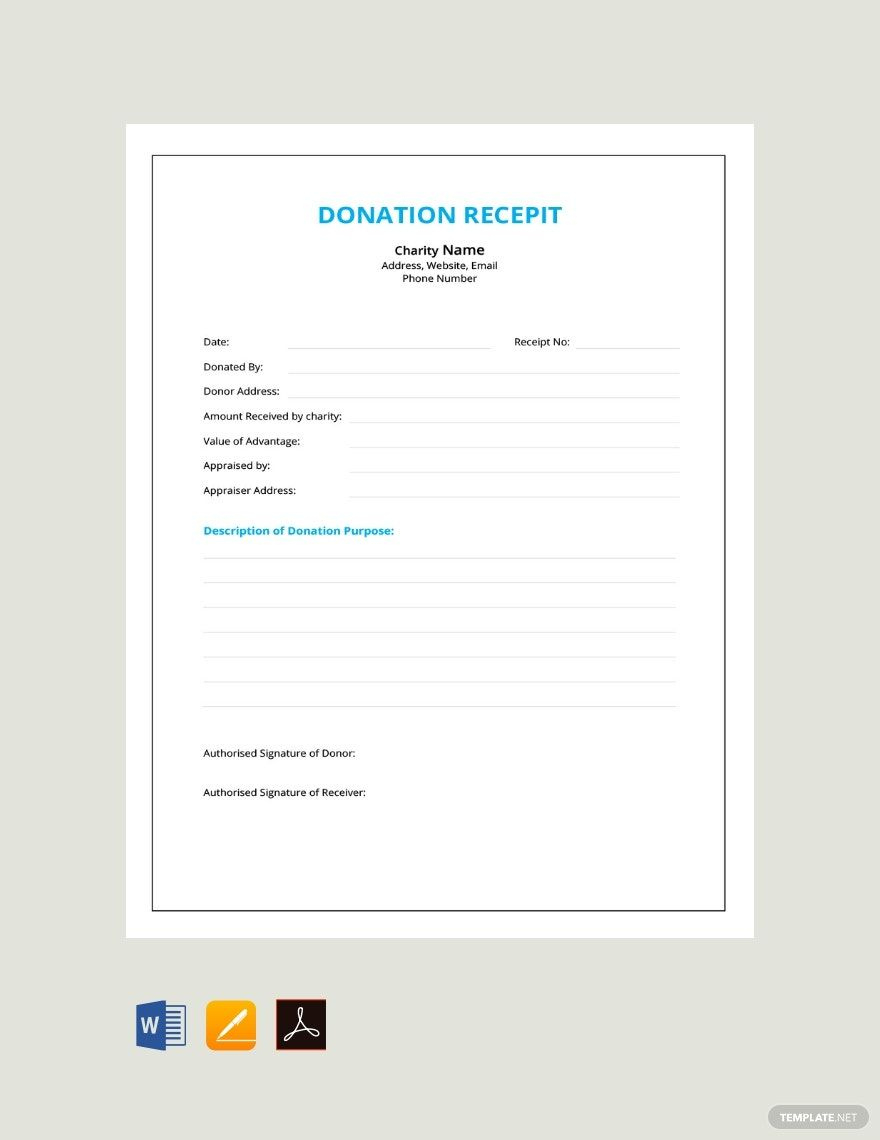 Donation Receipt Template In Excel, Word, Pdf, Pages - Download throughout Free Printable Donation Receipt Template