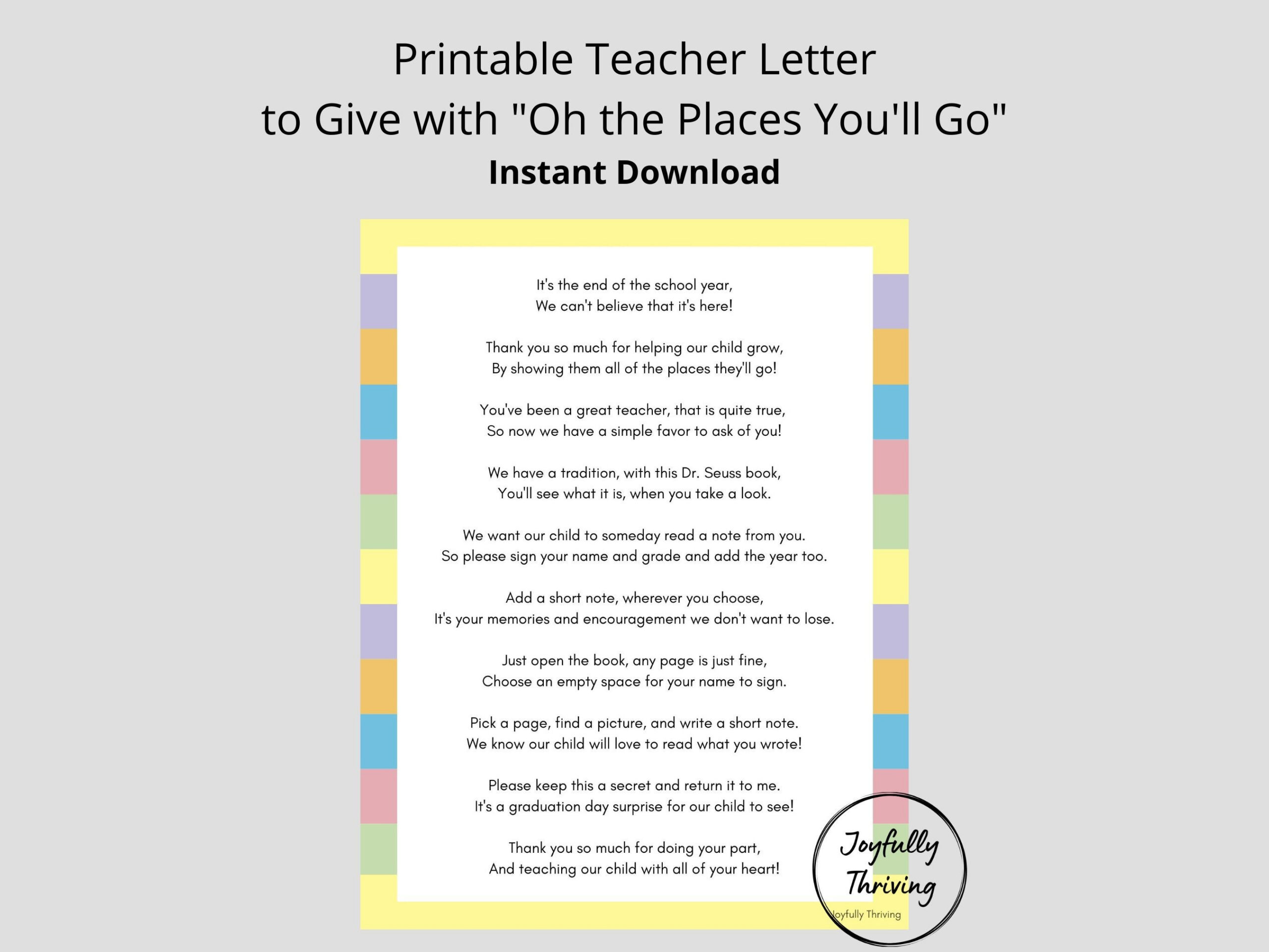 Dr. Seuss Lehrer Brief "Oh The Places You'Ll Go with regard to Teacher Printable Oh the Places You Ll Go