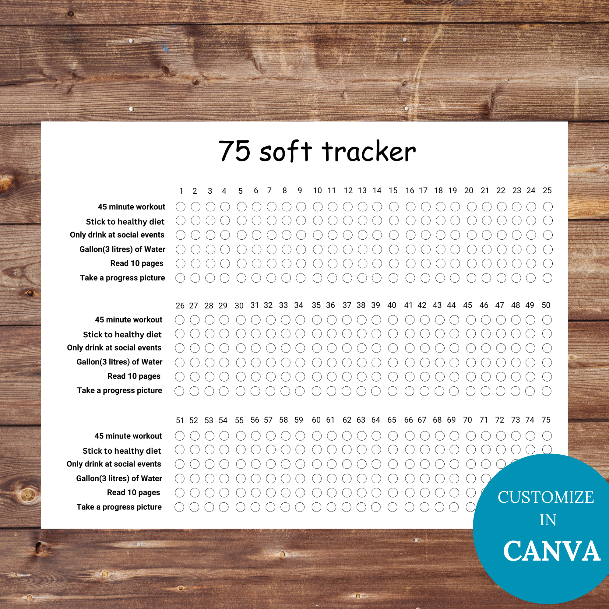 Editable 75 Soft Challenge Tracker Printable inside 75 Soft Challenge Printable