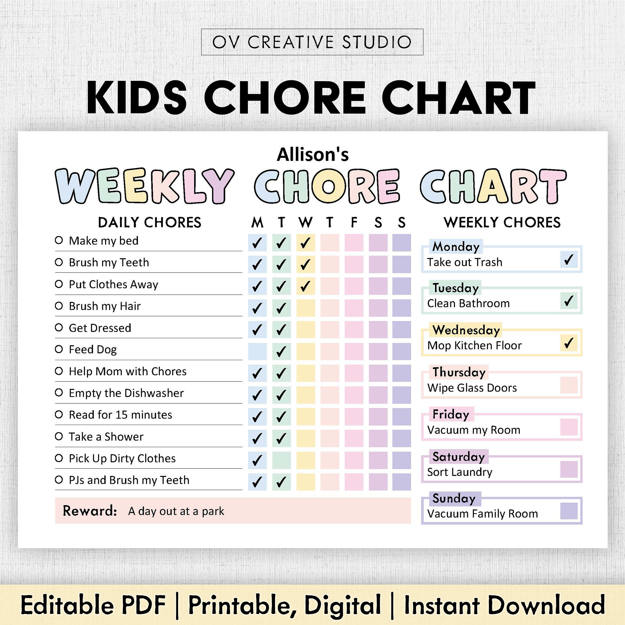 Editable Chore Chart For Kids | Printable | Kids Daily Weekly pertaining to Printable Chore List For Teenager