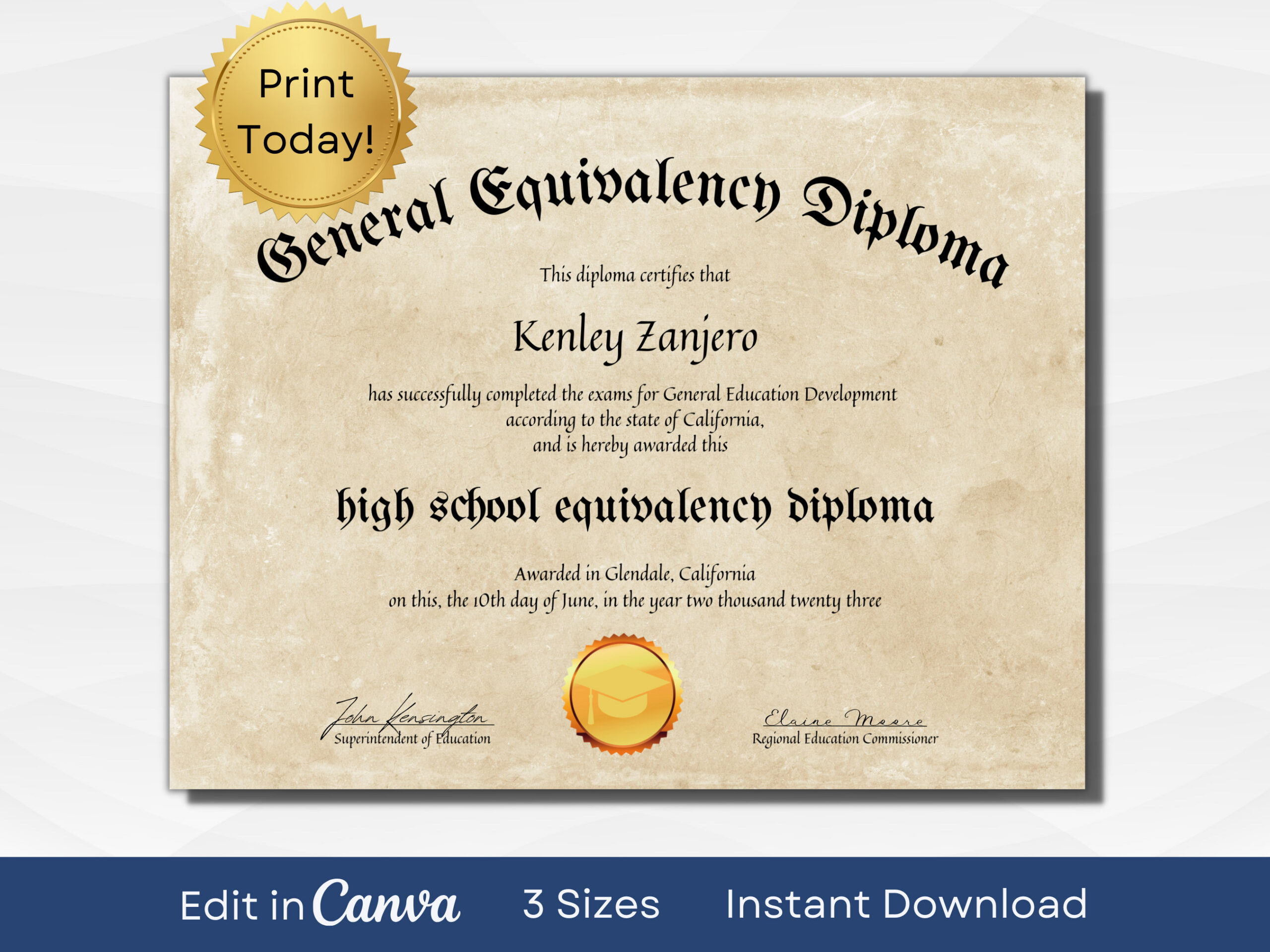 Editable Ged Certificate Template | Printable High School Diploma inside Free Printable Ged Certificate