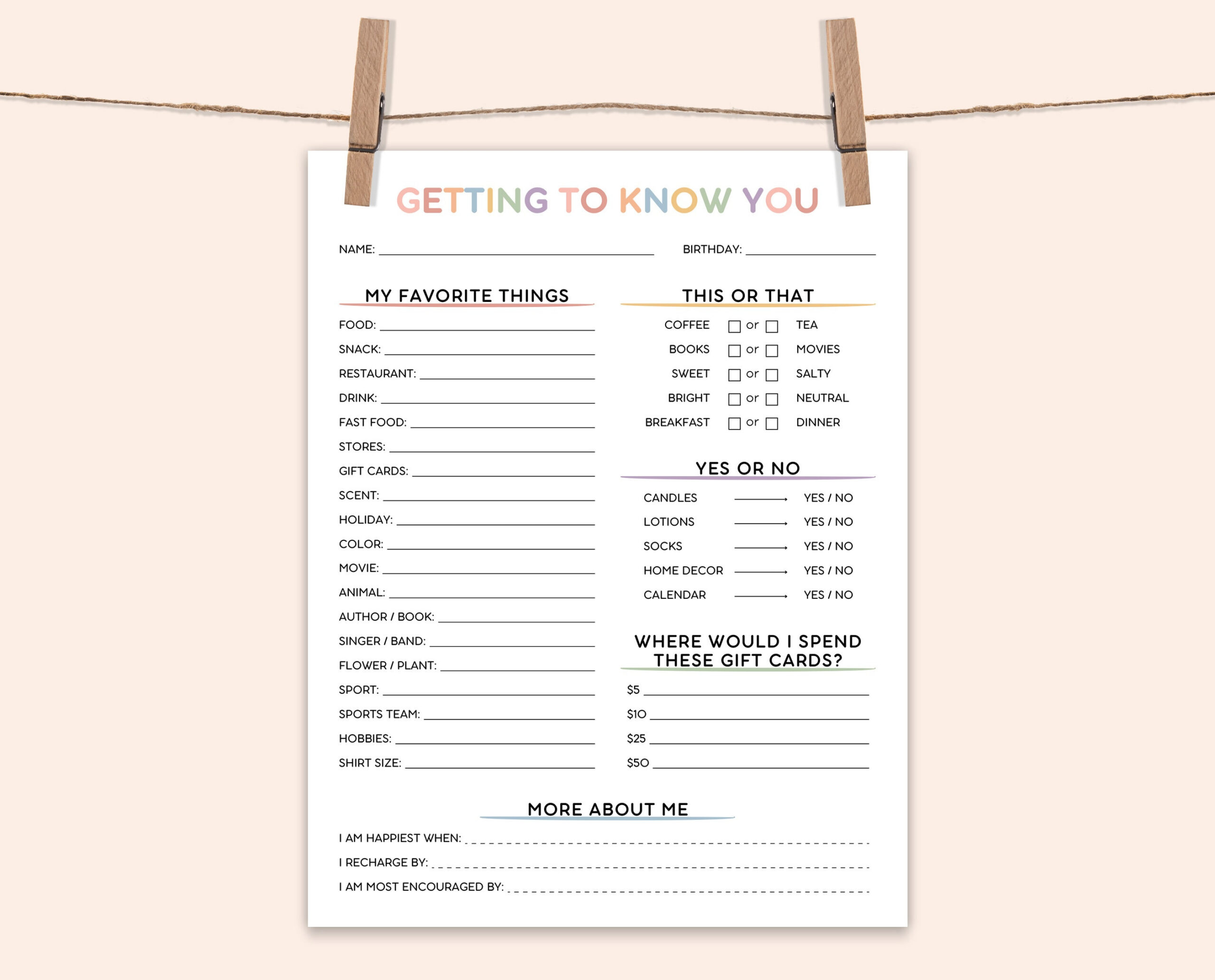 Editable Get To Know You Printable: Employee Survey (Pdf) - Etsy intended for Free Printable Get to Know Your Employees Form