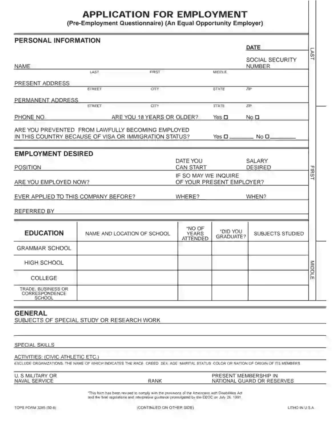 Employment Application Form ≡ Fill Out Printable Pdf Forms Online inside Printable Blank Job Application Form