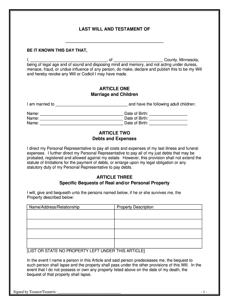 Example Of Will And Testament Form - Fill Online, Printable within Printable Blank Will Form