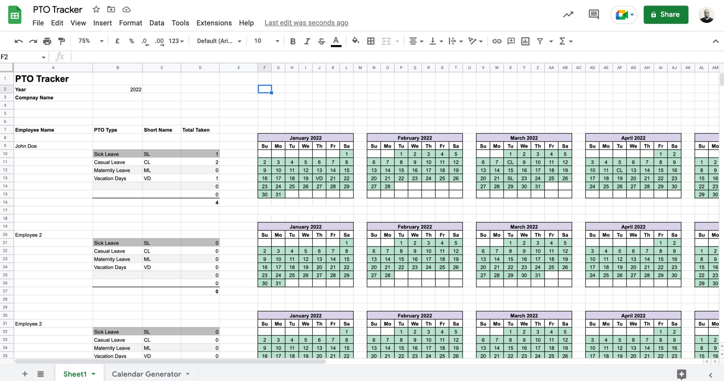 Excel Pto &amp;amp; Vacation Tracker (5 Templates &amp;amp; 1 Better Option) inside Printable Employee Vacation Tracker Excel
