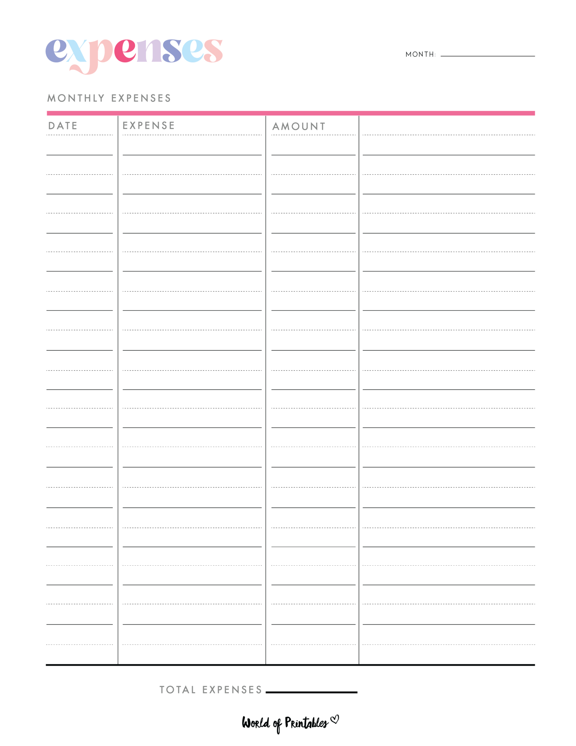 Expense Tracker Templates - World Of Printables intended for Freee Detailed Printable Spending Tracker