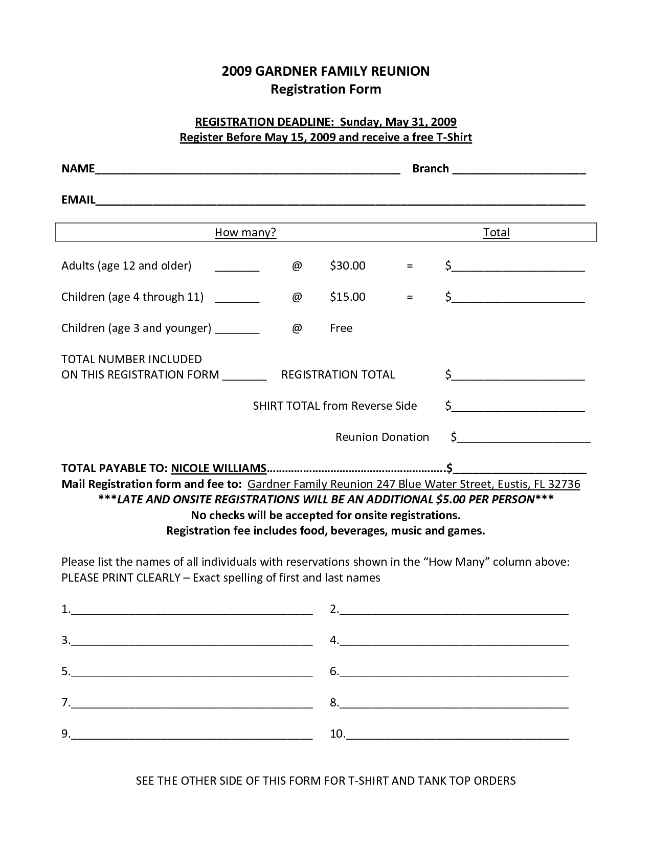 Family Reunion Forms - 7 Free Pdf Printables | Printablee in Printable Family Reunion Registration Forms