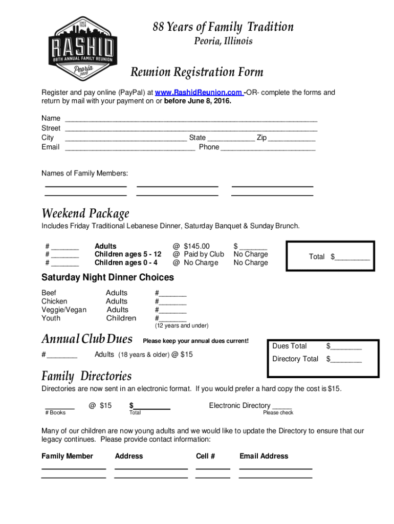 Family Reunion Registration Form: Fill Out & Sign Online | Dochub intended for Printable Family Reunion Registration Forms