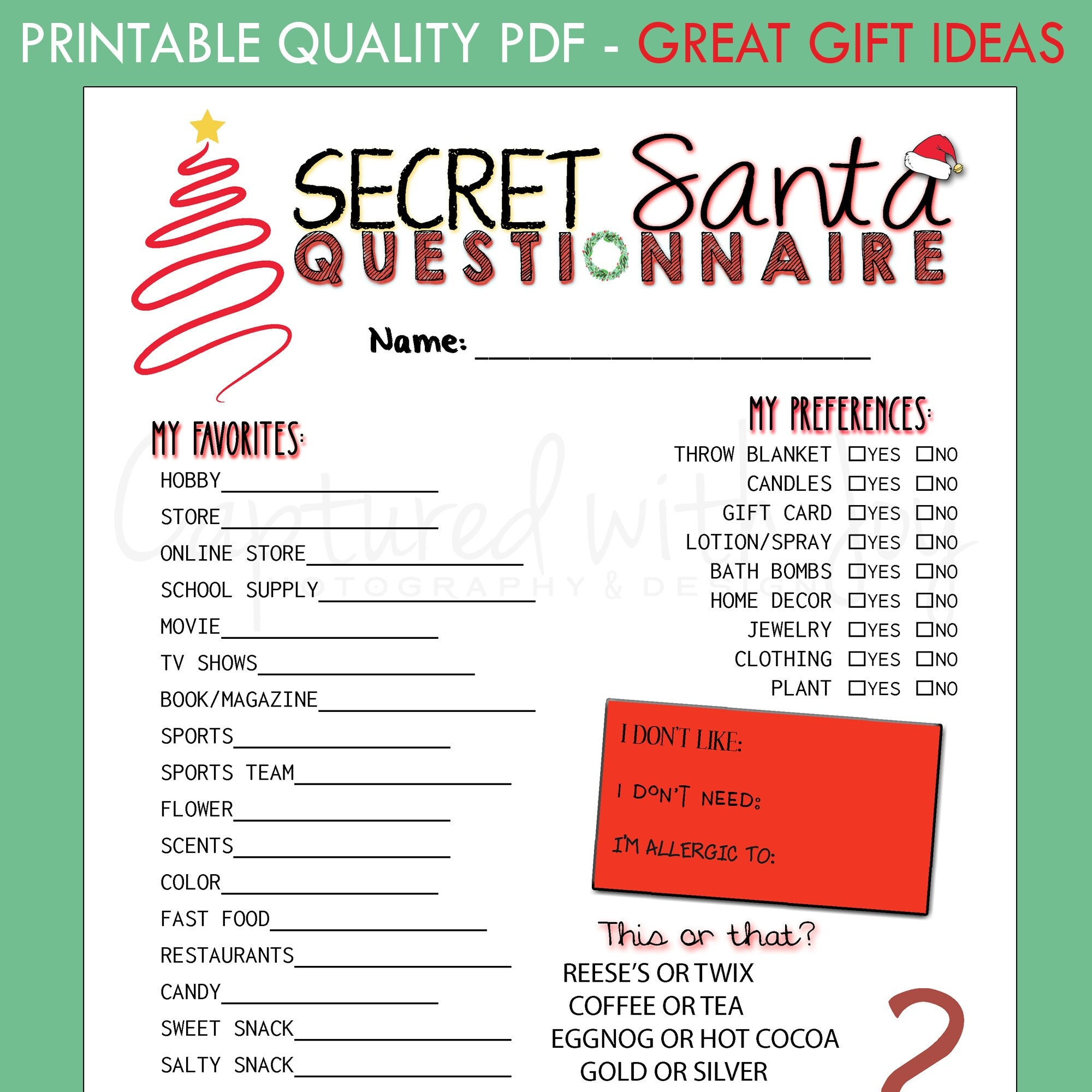 Fillable Printable Pdf -- Secret Santa Questionnaire For Gift with Secret Santa Printable Questionnaire