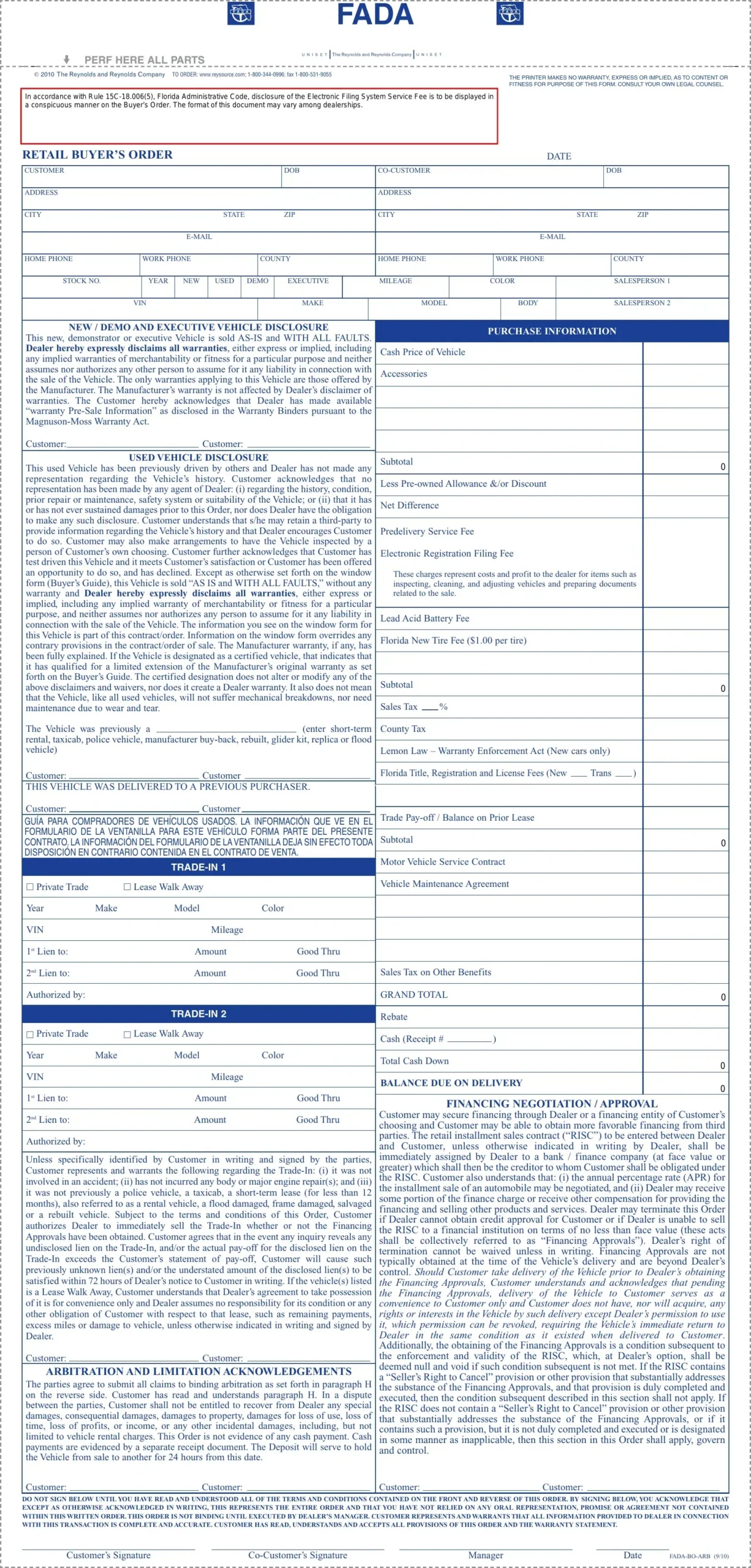 Florida Buyers Order Form ≡ Fill Out Printable Pdf Forms Online within Vehicle Purchase Order Form Printable Free